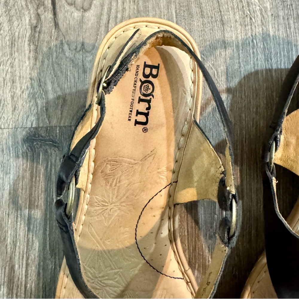 Born Black/Tan Leather Thong Wedge Women's Sandals Size 9 / 40.5 - Picture 12 of 14